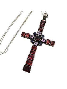 Nicky Butler Necklace Multi Gemstone Multicolor Cross Sterling Silver